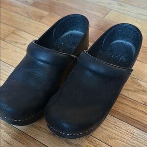 Black Leather Clogs